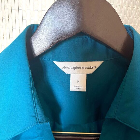 Christopher & banks Women's Turquoise 3/4 Sleeve Button Up Blouse Shirt Size M - Picture 7 of 8